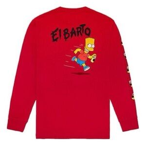 Vans X The Simpsons El Barto Men's T-Shirt Size X-Large Red Long Sleeve Graphic